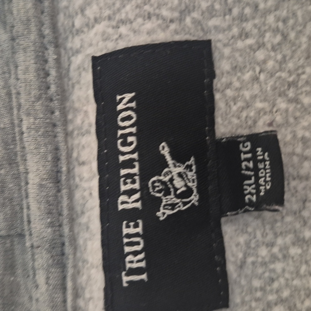 True Religion Heather Gray Hoodie with Logo MENS 2XL - Picture 2 of 4